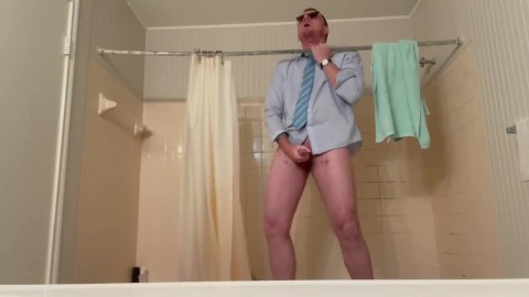 Leg Shaking Orgasm, Solo Male Standing Balanced on the Edge of the Bath Tub