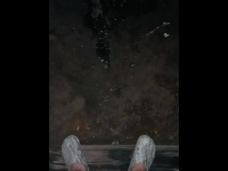 vertical video, british, solo male, pissing