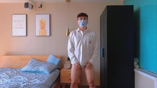 Tight ass Japanese guy wearing swim suit and cum