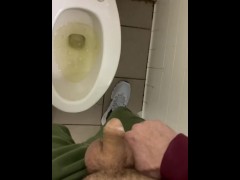 RT Running through public to dirty restroom bladder shy weak stream piss seat floor STAY UNTIL END