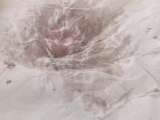 My pussy is too sticky and wet, I should clean it! Soaked wet napkin is covering pussy!