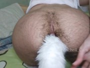 Preview 2 of gagged ftm catboy taking a small dildo and playing with his pussy - preview
