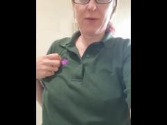 Video Mom in her work uniform teasing customers not wearing a bra 