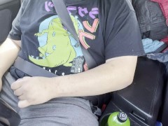 Gay chubs jerks cock until he cums and shoots his load in his car