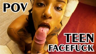 Exotic Teen gets FACEFUCKED and deepthroated by a BIG DICK - sloppy blowjob, rough sex, interracial,