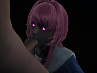 hentai, schoolgirl uniform, restrained fucked, pink hair blowjob, pov blowjob