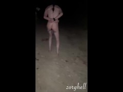 walking outdoor humbler chastity cage and big buttplug help the sissy in the night