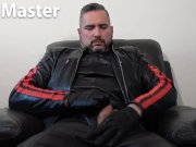 Preview 1 of Leather daddy jerks his uncut cock and plays with foreskin before cumming on leather gloves PREVIEW