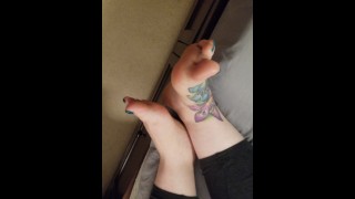 My First Fan Request Video. Footjob, Dirty Talk, Mature tits, feet and bad acting. ENJOY
