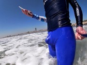 Preview 4 of Men and women on the beach get horny seeing my cock in wet spandex