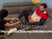 Preview 5 of Two slaves lick feet while master plays videogames