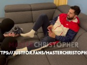 Preview 6 of Two slaves lick feet while master plays videogames