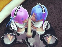 Ram and Rem lick a big cock together