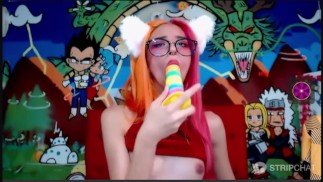 Sexy Teen masturbates with rainbow dildo