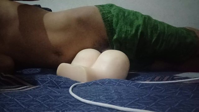 Doing phone sex and humping my fake pussy till I cummed hard.