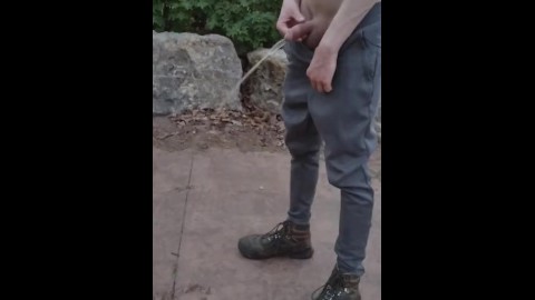 Skinny boy pissing in public. I needed release really bad.