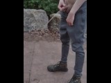 Skinny boy pissing in public. I needed release really bad.