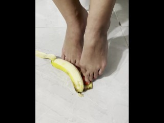 Cute Tiny Feet Stroke, Peel and Crush a Banana - MandySnow Free Clip