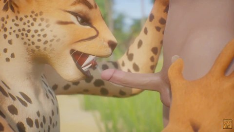 Leopard Furry Girl Fucks skinny Guy