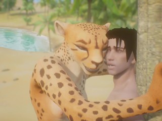 Leopard Furry Girl Fucks skinny Guy