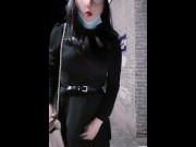 Preview 5 of Kasnicole 301 Outside pantyhose and high heels female mask masturbate by remote vibrator