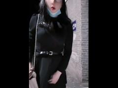 Kasnicole 301 Outside pantyhose and high hells female mask masturbate by remote vibrator