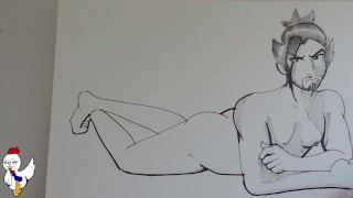 Overwatch Hanzo Naked speed drawing by HentaiMasterArt