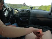 Preview 3 of Public Handjob in a Car Next to the Road - POV Cock Stroking