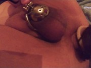 Preview 4 of Sissy in Chastity fucked by Machine and dripping PreCum