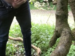 Masturbating in the woods while people walk by.. nearly CAUGHT jerking my big cock to cumshot