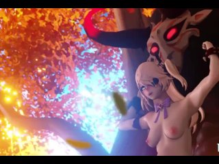 Genshin Impact's Fischl fucked by walking mitachurl on a Harness restraint toy - Bondage Carry fuck