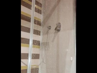 Bitch fucks herself in the shower with a dildo