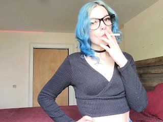 solo female, petite, glasses, smoking fetish