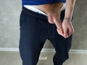 Preview 5 of A guy in sweatpants cummed all over the mirror with fresh cum