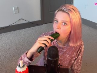 MariaAnjels, cucumber sucking, deepthroat, solo female