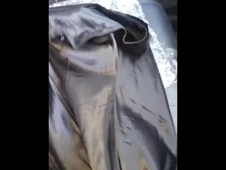 Masturbation with satin silk black dress