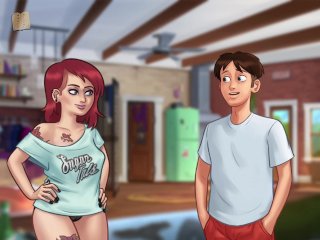 redhead, big boobs, visual novel, game walkthrough