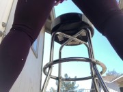 Preview 1 of Squirting pee while humping my pussy and grinding my clit on a barstool outside in ripped leggings