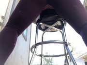 Preview 2 of Squirting pee while humping my pussy and grinding my clit on a barstool outside in ripped leggings