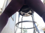 Preview 3 of Squirting pee while humping my pussy and grinding my clit on a barstool outside in ripped leggings