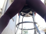 Preview 4 of Squirting pee while humping my pussy and grinding my clit on a barstool outside in ripped leggings