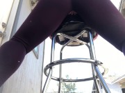 Preview 5 of Squirting pee while humping my pussy and grinding my clit on a barstool outside in ripped leggings