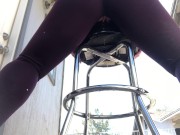 Preview 6 of Squirting pee while humping my pussy and grinding my clit on a barstool outside in ripped leggings