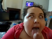 Preview 1 of Brunette With Big Tits Almost Cums Sucking Cock