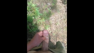 Giovane grande cazzo che diventa duro nel bosco