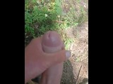 close up big dick wanking in the woods