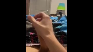 Risky Masturbation - Stroking my BWC while my mother-in-law cleans the other room- Huge Cumshot