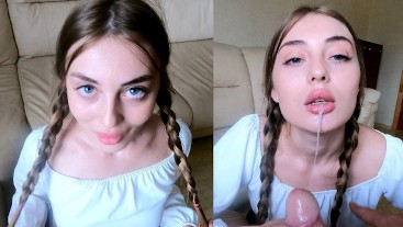Fucked a young blue-eyed blonde in the throat and let her in her mouth.