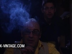 Hot vintage threesome behind the secret mirror