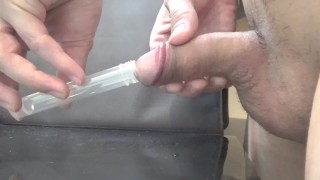 A Pervert Who Ejaculates A Large Amount Into A Container While Playing With His Rough Short Foreskin After Masturbation.